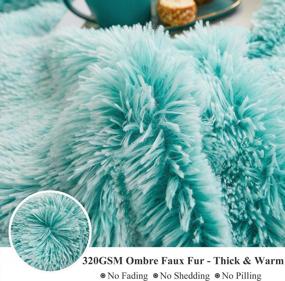 img 2 attached to Plush Shaggy Duvet Cover Set By XeGe - Luxury Soft Crystal Velvet Bedding Sets, Featuring 3 Pieces (1 Faux Fur Comforter Cover + 2 Fuzzy Pillow Cases), With Zipper Closure In Queen Size, Aqua Ombre