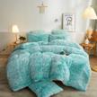 plush shaggy duvet cover set by xege - luxury soft crystal velvet bedding sets, featuring 3 pieces (1 faux fur comforter cover + 2 fuzzy pillow cases), with zipper closure in queen size, aqua ombre logo