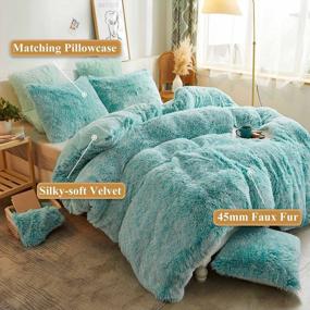 img 3 attached to Plush Shaggy Duvet Cover Set By XeGe - Luxury Soft Crystal Velvet Bedding Sets, Featuring 3 Pieces (1 Faux Fur Comforter Cover + 2 Fuzzy Pillow Cases), With Zipper Closure In Queen Size, Aqua Ombre