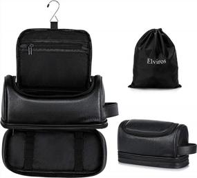 img 4 attached to Elviros Toiletry Bag, Mens Leather Travel Organizer Kit With Hanging Hook, Large Water-Resistant Toiletries Bathroom Shaving Bags For Women (Black)