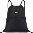 water-resistant nylon drawstring backpack for gym, shopping, sports, and yoga - wandf cinch string bag sackpack (black) logo