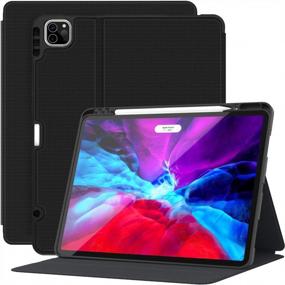 img 4 attached to Supveco IPad Pro 12.9 Case 2020/2018 With Pencil Holder, Premium Shockproof Stand Folio Protective Cover, With Auto Wake/Sleep Function For IPad Pro 12.9'' 4Th/3Rd Generation(Black)