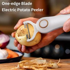 img 1 attached to POWERGIANT Электрическая картофелечистка и слайсер для жульена - ручной кухонный гаджет 3-в-1 для легкой подготовки яблок и моркови, включает 3 сменных лезвия белого цвета