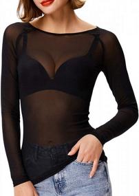 img 3 attached to Women'S Sexy Mesh Tops Long Sleeve Sheer Blouse Clubwear Shirts - Kyerivs Black