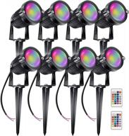 8 pack of aledeco rgb 5w 12v low voltage landscape lighting led spotlights with remote control and 16 color options, waterproof garden pathway lights with stakes for outdoor decoration логотип
