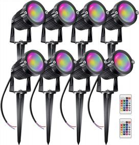 img 4 attached to 8 Pack Of ALEDECO RGB 5W 12V Low Voltage Landscape Lighting LED Spotlights With Remote Control And 16 Color Options, Waterproof Garden Pathway Lights With Stakes For Outdoor Decoration