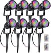 8 pack of aledeco rgb 5w 12v low voltage landscape lighting led spotlights with remote control and 16 color options, waterproof garden pathway lights with stakes for outdoor decoration logo