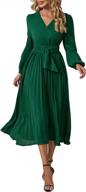 chic and elegant women's christmas midi dress with pleats, long sleeves, v-neck, and belted tie waist. a-line design with chiffon wrap and lace-up detailing - perfect for any occasion! logo