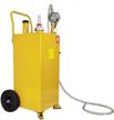 30-gallon portable oil transfer fluid diesel fuel storage tanks gas caddy storage with pump and wheels for atv car mowers tractors yellow logo