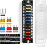 🔌 12-way fuse block blade fuse box with led warning indicator, waterproof marine fuse panel, cover with sticker labels for car marine rv truck dc 12-24v, negative bus, 12 circuits logo