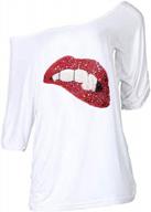 magicmk women's plus size lips print off shoulder t-shirt top (large, white+sqiuns) logo