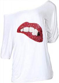 img 1 attached to MAGICMK Women'S Plus Size Lips Print Off Shoulder T-Shirt Top (Large, White+SQIUNS)