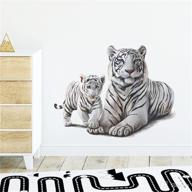 rofarso lifelike cute white tiger jungle animal wall stickers: add a playful touch to your home decor! логотип