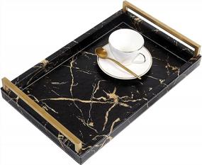 img 4 attached to Huaqinglian Rectangle Faux Leather Marble Tray: Stylish Serving, Coffee Table, Bathroom & Ottoman Tray With Ti-Gold Handle In Black Gold Marble Finish