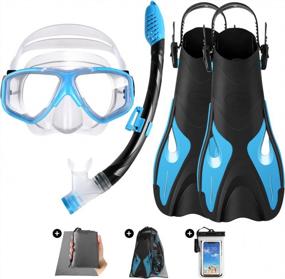img 4 attached to Odoland Junior Snorkeling Kit - 6-In-1 Set For Kids Age 9-15 With Full Face Anti-Fog And Anti-Leak Snorkel Mask, Adjustable Swim Fins, Beach Blanket And Waterproof Case For Boys And Girls