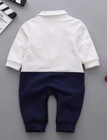 img 3 attached to Baby Boy Long Sleeve Gentleman White Shirt Waistcoat Bowtie Tuxedo Onesie Jumpsuit Overall Romper HMD 0-3M Blue