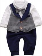 baby boy long sleeve gentleman white shirt waistcoat bowtie tuxedo onesie jumpsuit overall romper hmd 0-3m blue logo