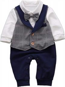 img 4 attached to Baby Boy Long Sleeve Gentleman White Shirt Waistcoat Bowtie Tuxedo Onesie Jumpsuit Overall Romper HMD 0-3M Blue