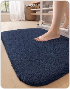 img 4 attached to Blue Microfiber Non-Slip Bath Mat, 24X43 Absorbent Bath Rugs For Machine Washable Quick Dry Soft Plush Bathroom Floor Rug.
