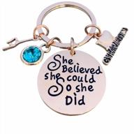 girls gymnastics keychain - rose gold personalized gymnastic jewelry - she believed she could so she did keychain with birthstone charm, gift for gymnast, gymnastic teams logo