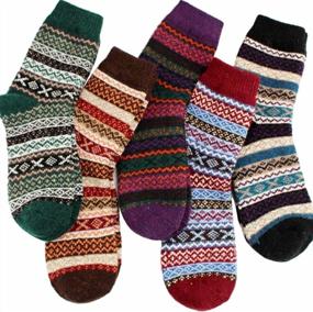 img 4 attached to 🧦 YZKKE 5Pack Women's Vintage Winter Wool Crew Socks - Soft, Warm & Thick Cold Knit, Multicolor - Free Size