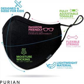 img 2 attached to Washable Reusable Purian Black Kids Face Masks With Adjustable Fit - Ideal For Kids And Teens