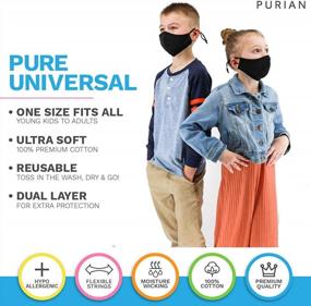 img 3 attached to Washable Reusable Purian Black Kids Face Masks With Adjustable Fit - Ideal For Kids And Teens