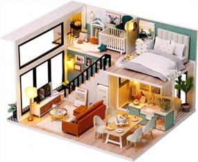 img 4 attached to CUTEBEE Dollhouse Miniature Kit With Furniture, DIY Wooden Dollhouse Set Including Dust Proof And Music Movement - Comfortable Life Creative Room Decor Idea