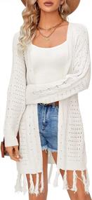 img 4 attached to Fall Outwear For Women: Lightweight Knit Long Sleeve Cardigan With Open Front, Hollow Out Crochet Design, Tassel Accents, And Loose Kimono Style Sweater Coat