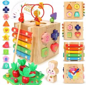 img 4 attached to Деревянный детский кубик для занятий с детьми, подарочный набор игрушек 10-в-1 для мальчиков и девочек от 12 месяцев, развивающая игрушка