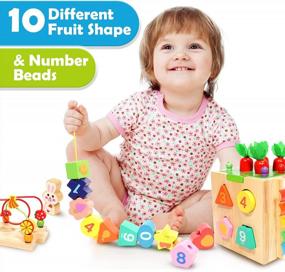 img 2 attached to Деревянный детский кубик для занятий с детьми, подарочный набор игрушек 10-в-1 для мальчиков и девочек от 12 месяцев, развивающая игрушка