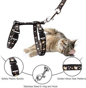 img 3 attached to 🐱 Cat Harness and Leash Set Gold Moons Stars: Adjustable Nylon Escape Proof for Kittens & Small Animals - Glow in The Dark