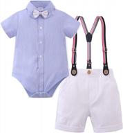 adorable baby boy wedding outfit with bow tie and suspender set - 4pcs toddler gentlemen suit with short sleeves logo