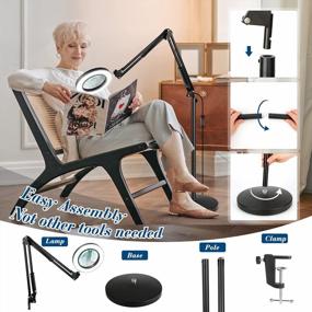 img 1 attached to TOMSOO 10X Magnifying Glass With Light And Stand, 3-In-1 LED Floor Lamp Clamp, Stepless Dimmable Adjustment Swing Arm, Lighted Magnifier For Reading Crafts Close Work