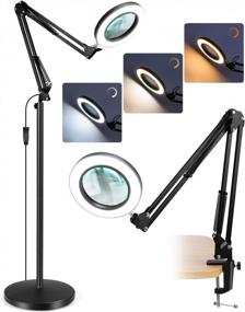 img 4 attached to TOMSOO 10X Magnifying Glass With Light And Stand, 3-In-1 LED Floor Lamp Clamp, Stepless Dimmable Adjustment Swing Arm, Lighted Magnifier For Reading Crafts Close Work