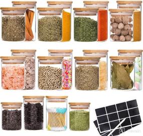 img 4 attached to Premium Glass Jar Set with Bamboo Lids - Ideal for Storing Spices, Teas, and Herbs - Stackable Design - 20 Pack in 2 Convenient Sizes (6 oz and 8 oz)