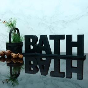 img 3 attached to CVHOMEDECO. Rustic Vintage Wooden Words Sign Free Standing Bath, Bathroom/Home Wall/Door Decoration Art (Black 1)