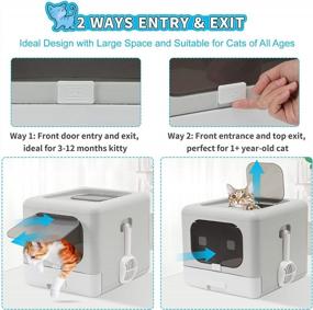 img 3 attached to Top Entry Large Cat Litter Box With Lid, Scoop, Brush, Grooming Glove, Drawer Structure - ROCCS Smell Proof, Anti-Splashing, Easy Cleaning, Light Grey Cat Toilet Potty For Adult Cats