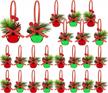 adxco 24 pieces christmas bell xmas craft bells jingle bells ornaments with holly leaves berries pine cone and ribbon bowtie for gift wrapping christmas tree decor holiday diy decorations (red, green) logo