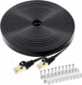 img 4 attached to BUSOHE Cat 8 Ethernet Cable 20 FT, High Speed Flat Internet Network Patch Cord, 40Gbps 2000MHz Faster Than Cat7/Cat6, Shielded LAN Wire With Gold Plated RJ45 Connector For Router,Modem,Xbox,PS4-Black