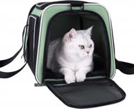 comfortable & convenient pet carrier for medium cats and small dogs - washable bed, multiple doors & shoulder strap - easy in & out - escape proof - light green logo