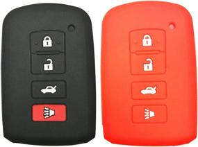 img 4 attached to Premium Rubber Key Fob Protector for Toyota Avalon Camry Corolla RAV4 2014-2016 - Black Red, Pack of 2