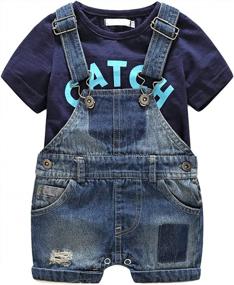 img 4 attached to Adorable Toddler Boys' Romper Set With Blue Letter Print T-Shirt And Denim Jeans