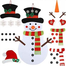 img 4 attached to DIY Felt Christmas Snowman Games Set For Kids - 3.2Ft Double Sided With 36Pcs Glitter Detachable Ornaments, Xmas Gifts Door Wall Hanging Decorations