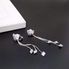 img 3 attached to Sparkling Elegance: Long Drop Dangle Clip-On Earrings For Non-Pierced Women By YOQUCOL