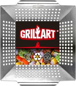 img 4 attached to Stainless Steel BBQ Grill Basket For Outdoor Grilling Vegetables - Heavy Duty Large Veggie Grilling Pan/Basket By GRILLART - Perfect Gift For Dad Men.