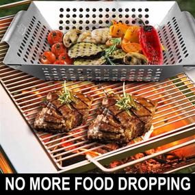 img 3 attached to Stainless Steel BBQ Grill Basket For Outdoor Grilling Vegetables - Heavy Duty Large Veggie Grilling Pan/Basket By GRILLART - Perfect Gift For Dad Men.