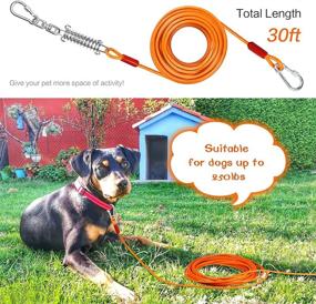 img 3 attached to 🐾 Extra Thick Tie Out Cable for Large Dog, 30ft Dog Run Leash with Spring and Heavy Duty Swivel Hooks, Reflective Rustproof Dog Lead for Yard and Camping, Supports Dogs up to 250lbs, Orange