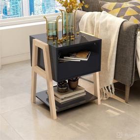 img 3 attached to 🌙 TaoHFE Nightstand in Black MDF with Drawer Storage Shelf - Ideal for Bedroom/Living Room End Table