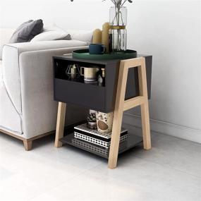 img 1 attached to 🌙 TaoHFE Nightstand in Black MDF with Drawer Storage Shelf - Ideal for Bedroom/Living Room End Table